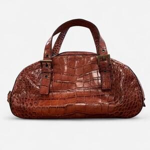 Vintage 2000s Croc Embossed Leather Satchel